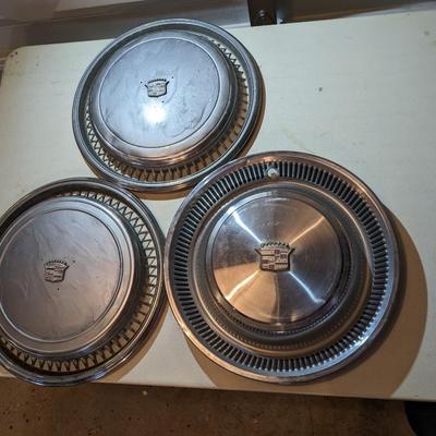Set of 3 Vintage Cadillac Hubcaps