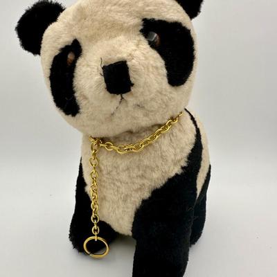 Vintage Wool China Plush Panda Bear Gold Chain