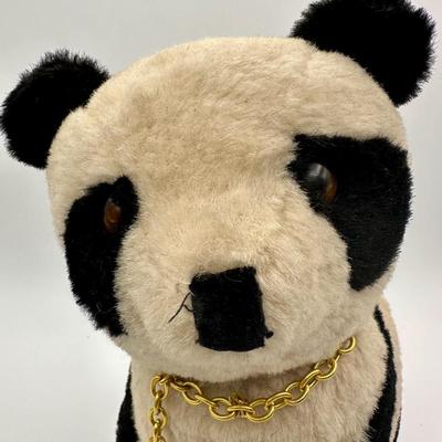 Vintage Wool China Plush Panda Bear Gold Chain