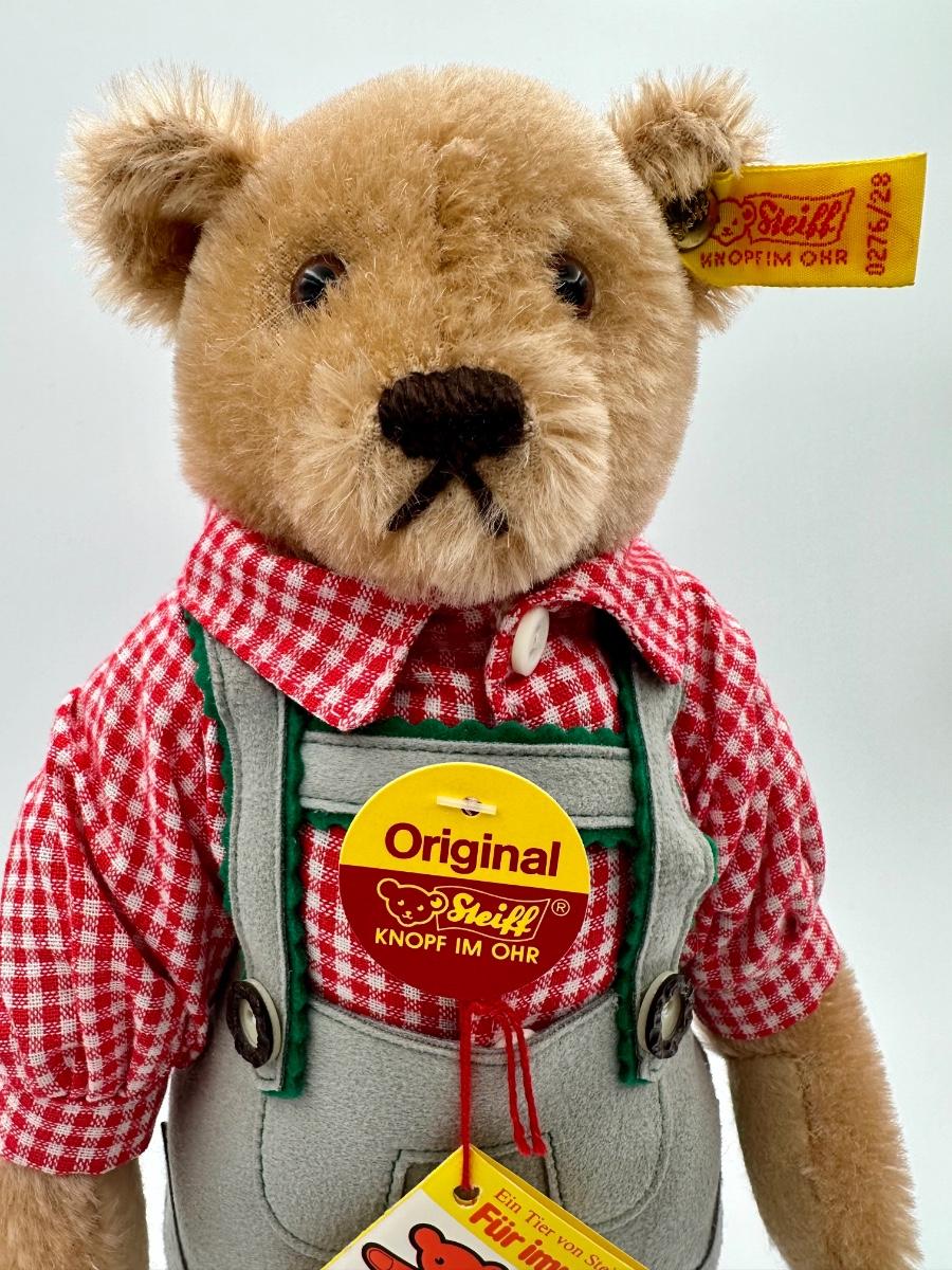 STEIFF Lederhosen Blonde Mohair Teddy Bear NWT 1980s