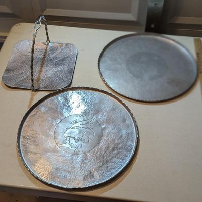 3 Vintage Hammered Aluminum Platters