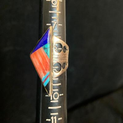 Southwestern Style Sterling Ring & Double Coral Shadowbox Ring (MB-HS)