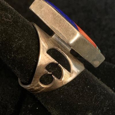 Southwestern Style Sterling Ring & Double Coral Shadowbox Ring (MB-HS)