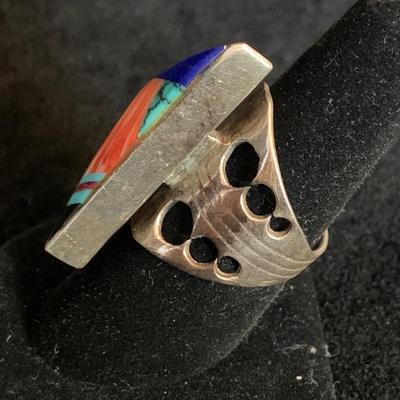 Southwestern Style Sterling Ring & Double Coral Shadowbox Ring (MB-HS)