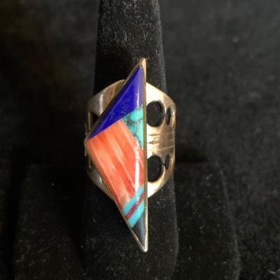 Southwestern Style Sterling Ring & Double Coral Shadowbox Ring (MB-HS)