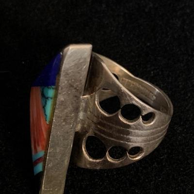 Southwestern Style Sterling Ring & Double Coral Shadowbox Ring (MB-HS)