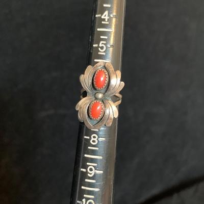 Southwestern Style Sterling Ring & Double Coral Shadowbox Ring (MB-HS)