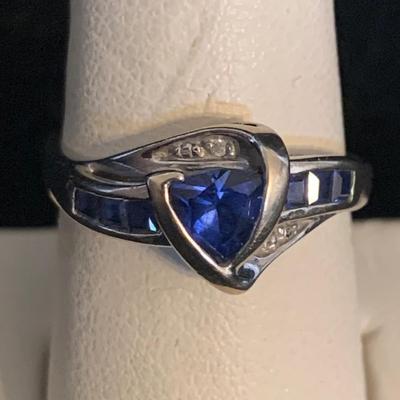 10K White Gold Trillion Cut Sapphire Ring (MB-HS)