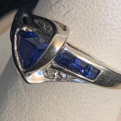10K White Gold Trillion Cut Sapphire Ring (MB-HS)