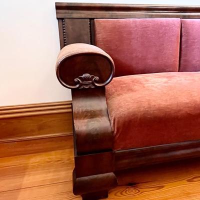 Solid Mahogany Antique Sofa ~ With Apricot Velvet Upholstery