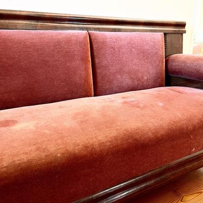 Solid Mahogany Antique Sofa ~ With Apricot Velvet Upholstery