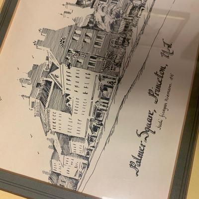 Framed Douglas Heald Watercolor Signed & Palmer Square Princeton NJ