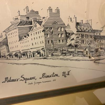Framed Douglas Heald Watercolor Signed & Palmer Square Princeton NJ