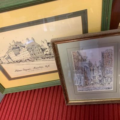 Framed Douglas Heald Watercolor Signed & Palmer Square Princeton NJ