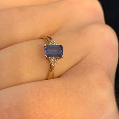 10K Gold Ring with Emerald Cut Sapphire (MB-HS)