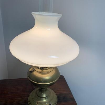 Vintage Electrified Brass Glass Shade Large Oil Lamp