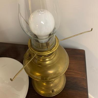 Vintage Electrified Brass Glass Shade Large Oil Lamp