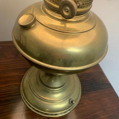 Vintage Electrified Brass Glass Shade Large Oil Lamp