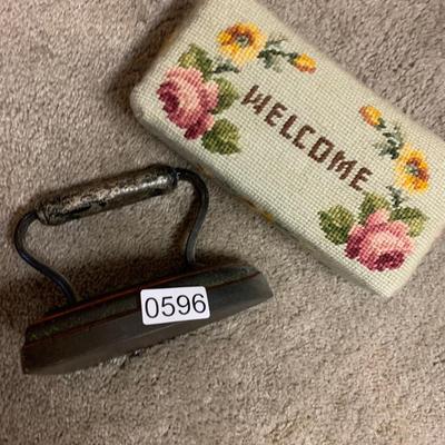 Antique Cast Iron & Needlepoint Brick Doorstops