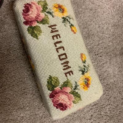 Antique Cast Iron & Needlepoint Brick Doorstops