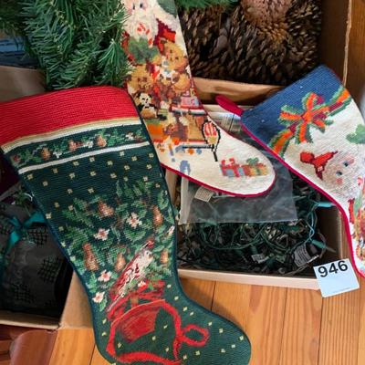 Christmas Decor Lot 50â€ Tree, Stockings, more