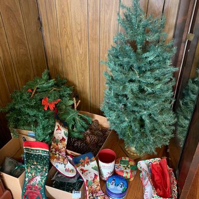 Christmas Decor Lot 50â€ Tree, Stockings, more
