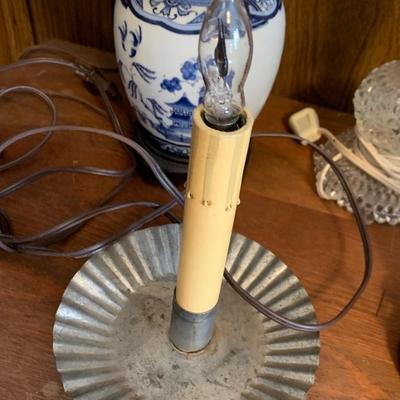 Vintage Lamps Lot - Oil Lamp, Wired Candle, Glass, Porcelain