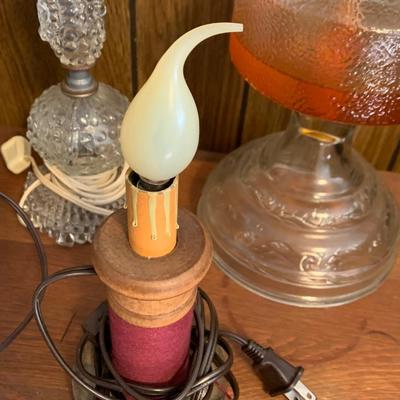 Vintage Lamps Lot - Oil Lamp, Wired Candle, Glass, Porcelain