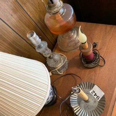 Vintage Lamps Lot - Oil Lamp, Wired Candle, Glass, Porcelain