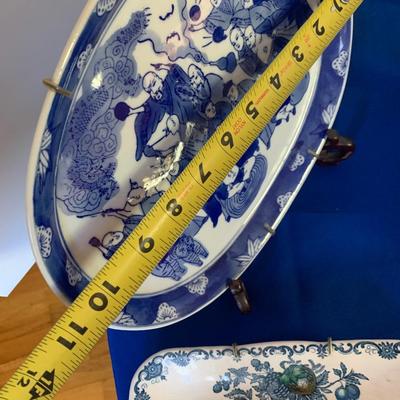 Masonâ€™s Blue Heritage England China Platter Plates Lot