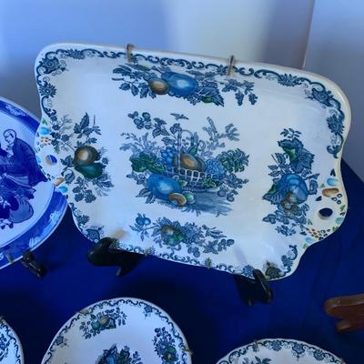 Masonâ€™s Blue Heritage England China Platter Plates Lot
