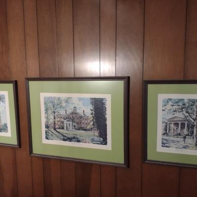 Set of Three Framed University of North Carolina at Chapel Hill Campus Landmarks