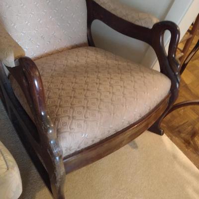 Vintage Goose Neck Wood Framed Rocking Chair Brown Upholstery