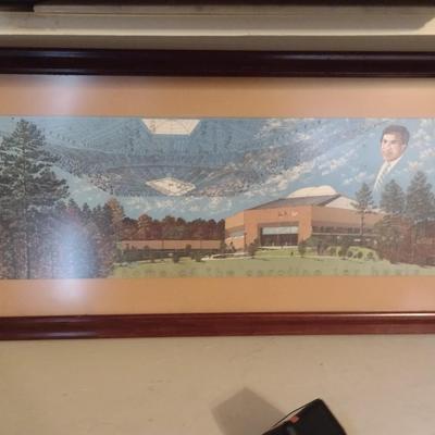 Framed Print of University of North Carolina Sporting Arenas Dean Smith Portrait in Background