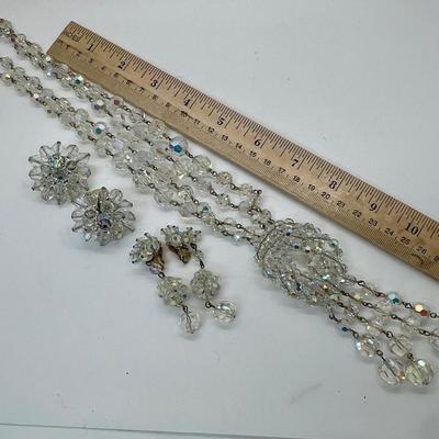 pc Rhienstone Jewelry lot Necklace 2 pairs of Earrings