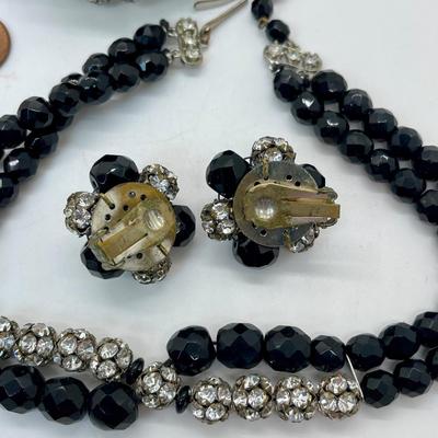 Rhinestone Set necklace Earrings and Bracelet black & clear
