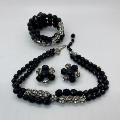 Rhinestone Set necklace Earrings and Bracelet black & clear