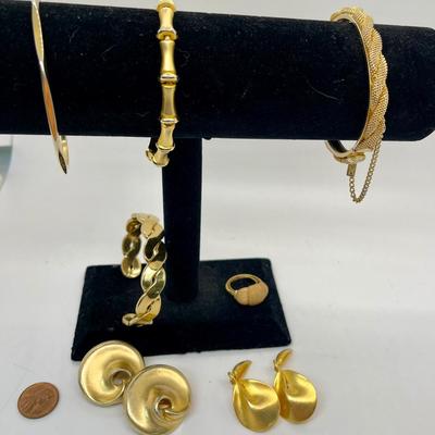Gold Tone Vintage Jewelry Lot bracelets earrings ring