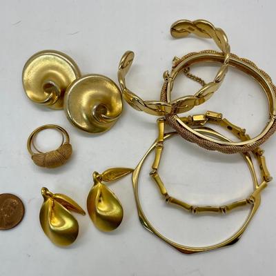 Gold Tone Vintage Jewelry Lot bracelets earrings ring