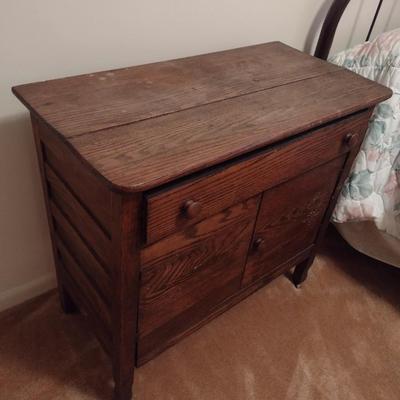 Antique Solid Wood Oak Commode with Single Drawer and Double Door Storage