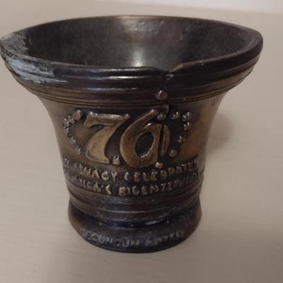 Vintage Solid Brass Compounding Mortar Pharmacy Celebrating the U.S. Bicentennial '76