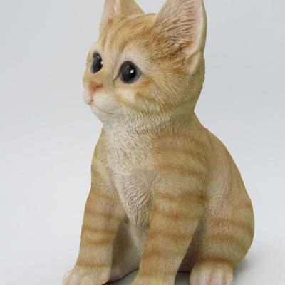 Ebros Lifelike Sitting Cute Orange Tabby Kitty Cat Statue with Glass Eyes Figurine