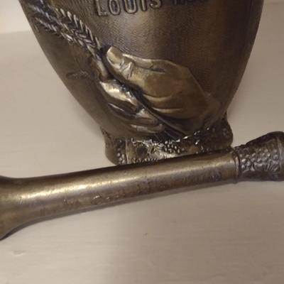 Vintage Heavy Brass Mortar and Pestle Honoring Louis Hebert