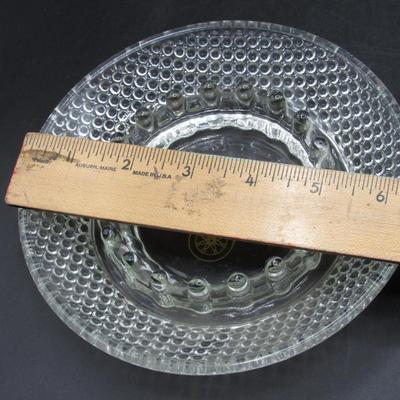Vintage Duncan Miller Hobnail Clear Glass Ashtray W/ Spinning Wheel weaving Loom