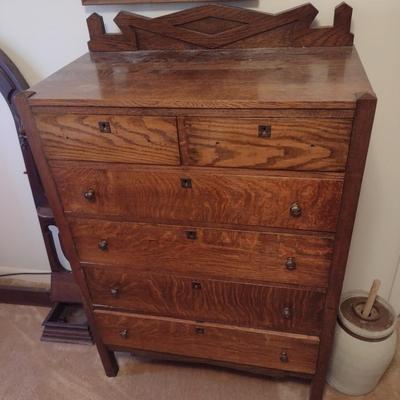 Antique Solid Wood Oak Two Over Four Chest of Drawers
