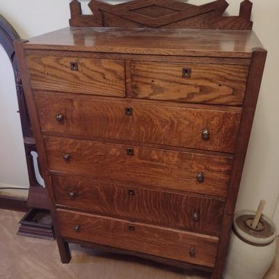 Antique Solid Wood Oak Two Over Four Chest of Drawers