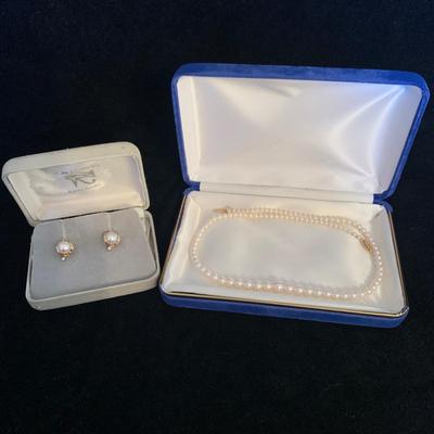 14K Gold Pearl Earrings & Necklace (MB-HS)