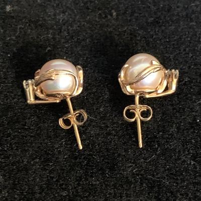 14K Gold Pearl Earrings & Necklace (MB-HS)