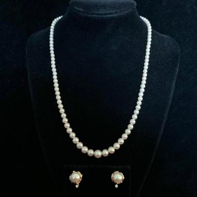 14K Gold Pearl Earrings & Necklace (MB-HS)