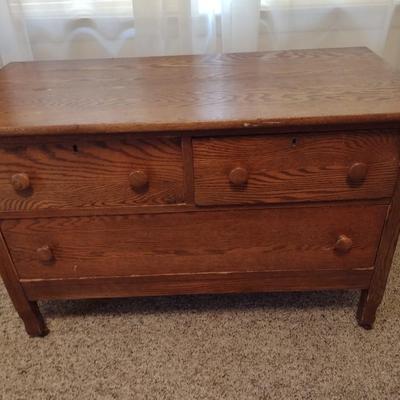 Antique Solid Wood Oak Two Over One Low Profile Dresser